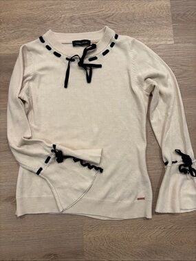 Ivanka Trump Cream Sweater with Black Ribbon Details